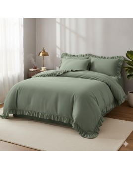 ETEHOMETEX %100 Doğal Pamuk Çift Kişilik Fırfırlı Nevresim Seti 200x220 cm YEŞİL 8696474232033